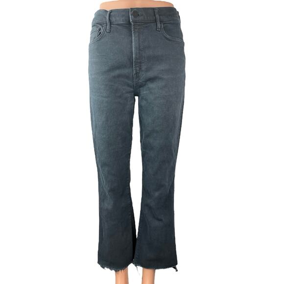 Mother The Insider Crop Step Fray Faded Black Flared Bootcut Denim Jeans Size 30 - Picture 1 of 7